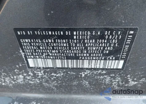 2024 Volkswagen Jetta 1.5T Se from USA, damaged, VIN 3VW7M7BU2RM012752